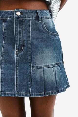 Pleated Denim Skirt