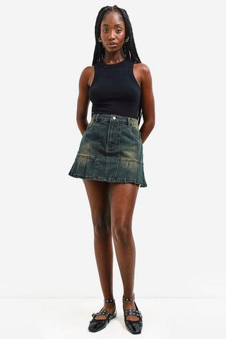 Pleated Denim Skirt