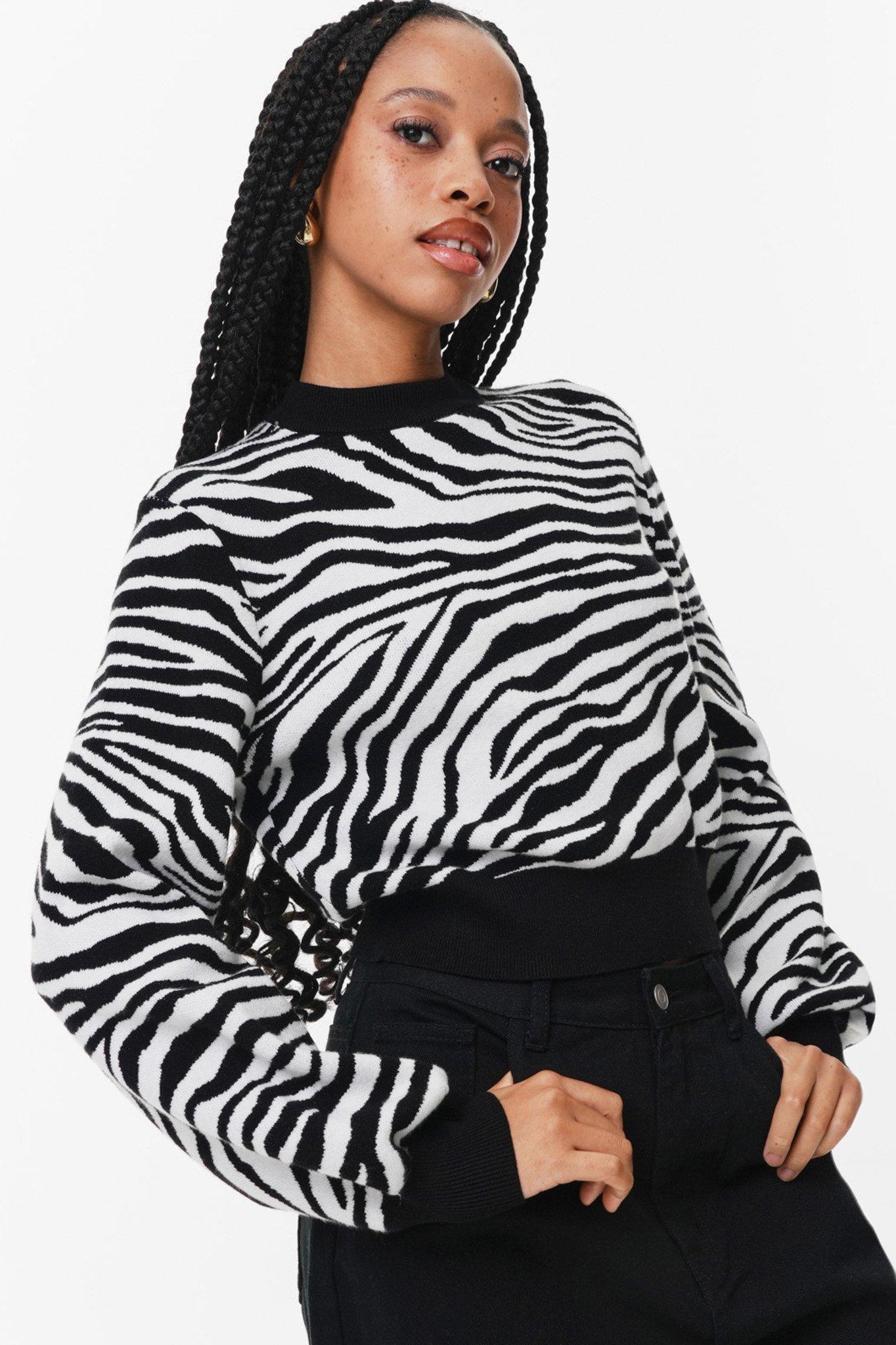 Zebra Print Crew Neck Knit
