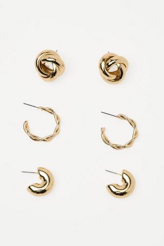 3 Pack Hoop And Stud Earrings