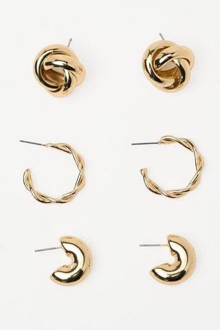 3 Pack Hoop And Stud Earrings