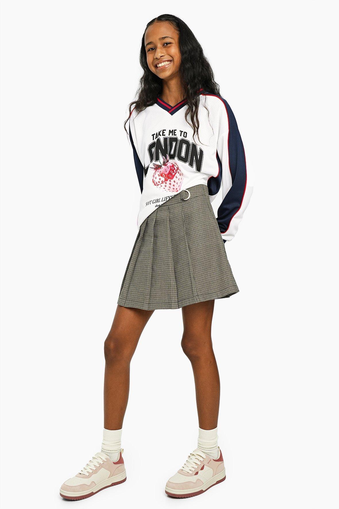Check Pleated Mini Skirt