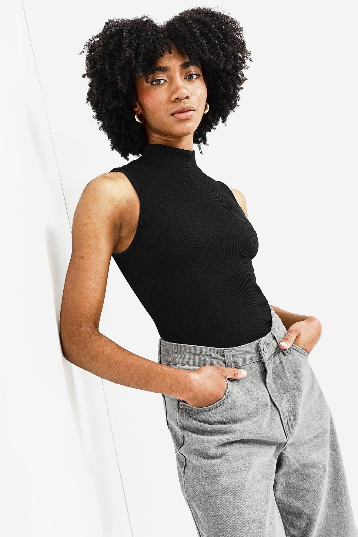 PU Leather Sleeveless Turtle Neck Top