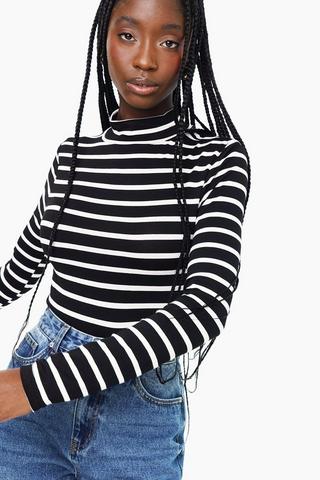 Stripe Long Sleeve Turtle Neck Top