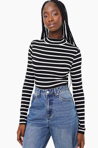 Stripe Long Sleeve Turtle Neck Top