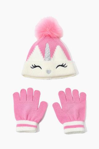 Unicorn Beanie And Gloves Set