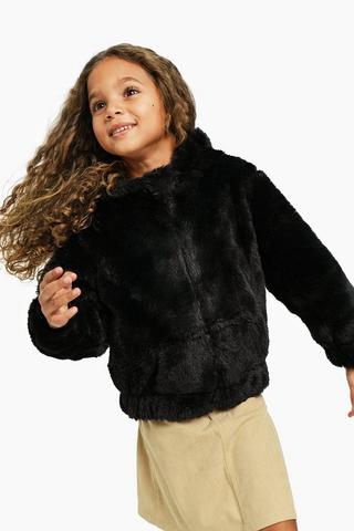 Faux Fur Hooded Bomber Jacket