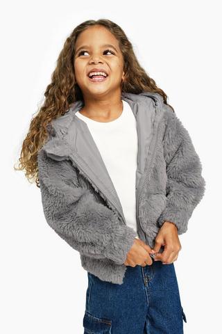 Faux Fur Hooded Bomber Jacket