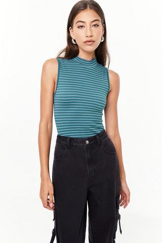 Seamless Stripe Turtle Neck Top