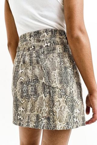Snake Print Denim Mini Skirt