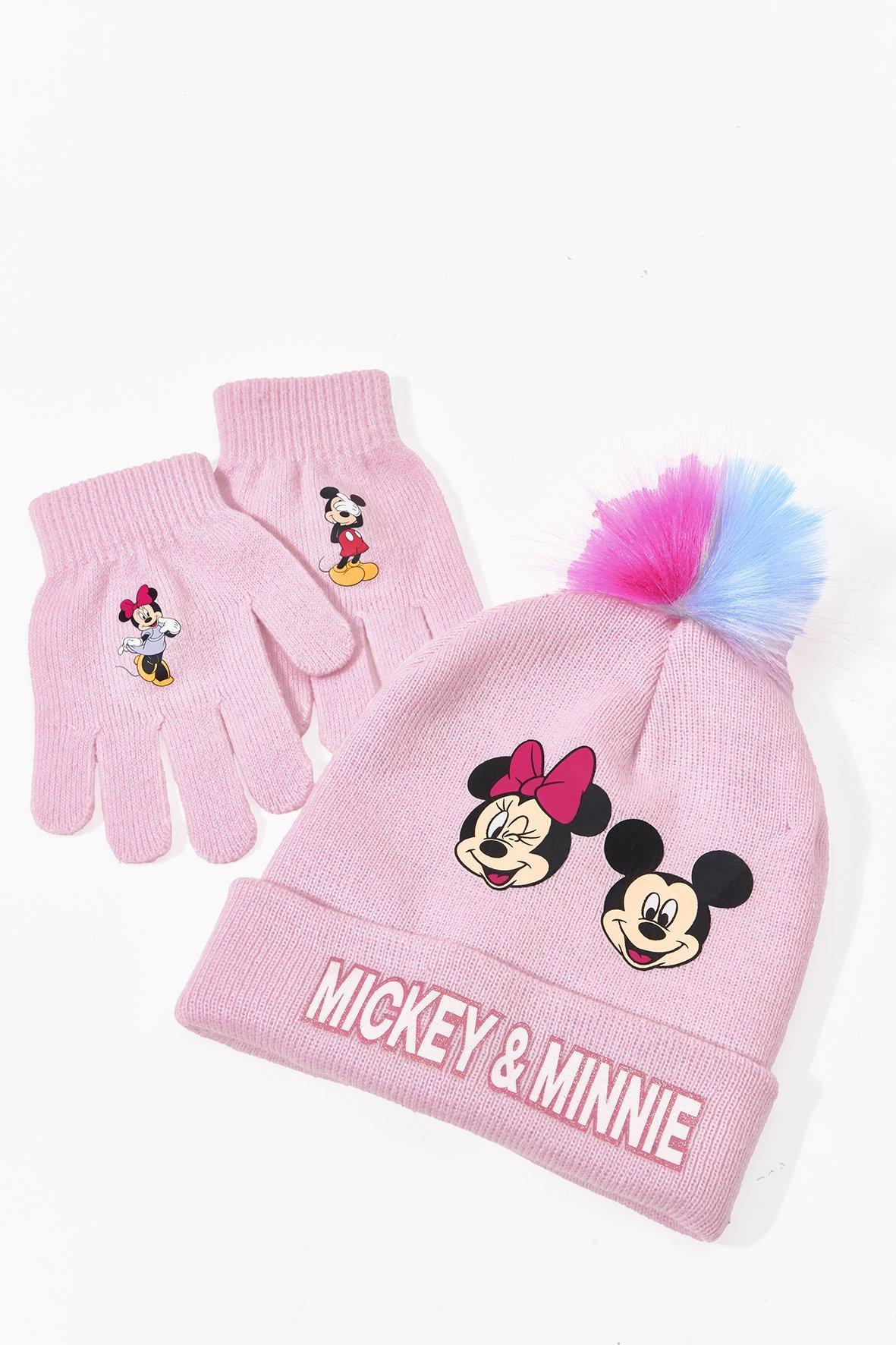 Minnie Mouse Disney Mädchen Bündchen Strick Wintermütze & Handschuhe Set Mit / e