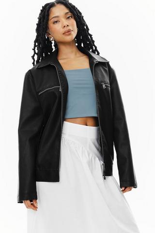 Pleather Biker Bomber Jacket