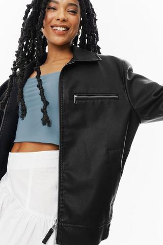 Pleather Biker Bomber Jacket