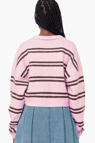 Stripe Johnny Collar Knit