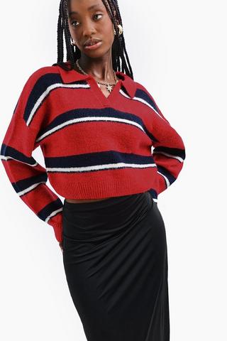 Stripe Johnny Collar Knit