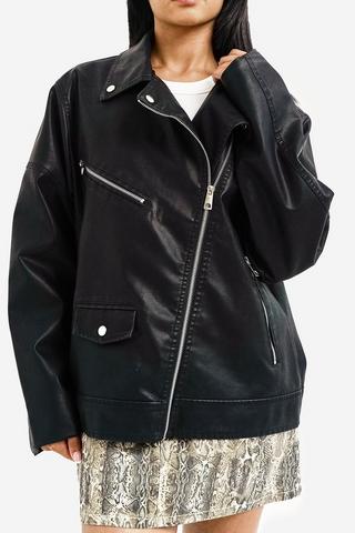 Oversized Pleather Biker Jacket