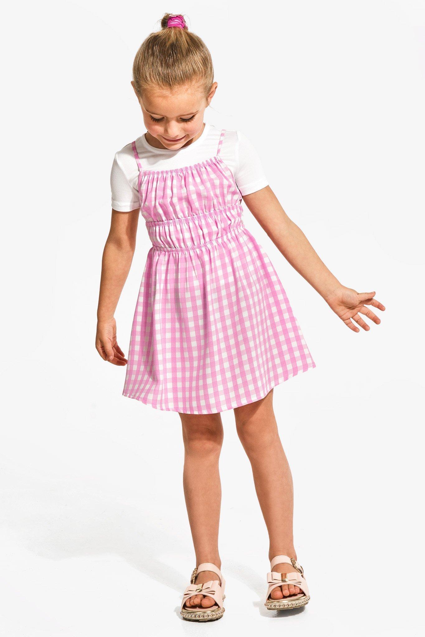 Check Slip Dress And T-Shirt Set