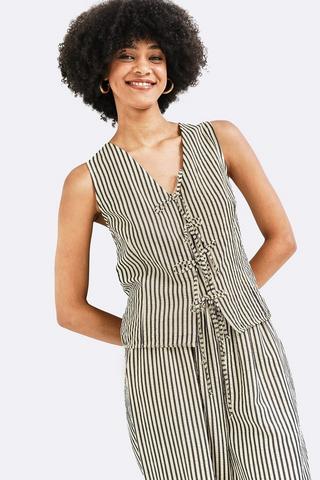Stripe Tie Front Waistcoat
