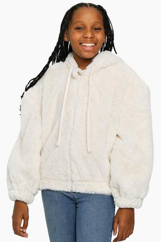 Faux Fur Hooded Bomber Jacket