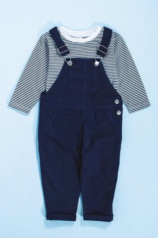 Corduroy Dungaree And Stripe T-Shirt Set