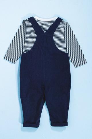 Corduroy Dungaree And Stripe T-Shirt Set