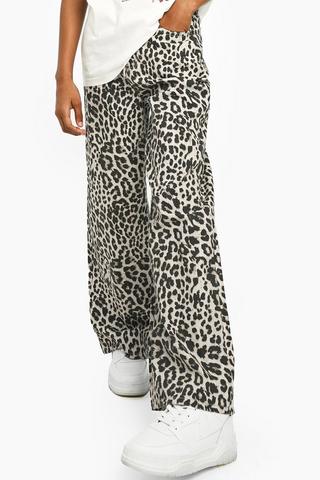 Leopard Print Wide-Leg Denim