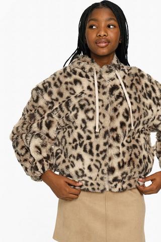Leopard Print Hooded Bomber Jacket