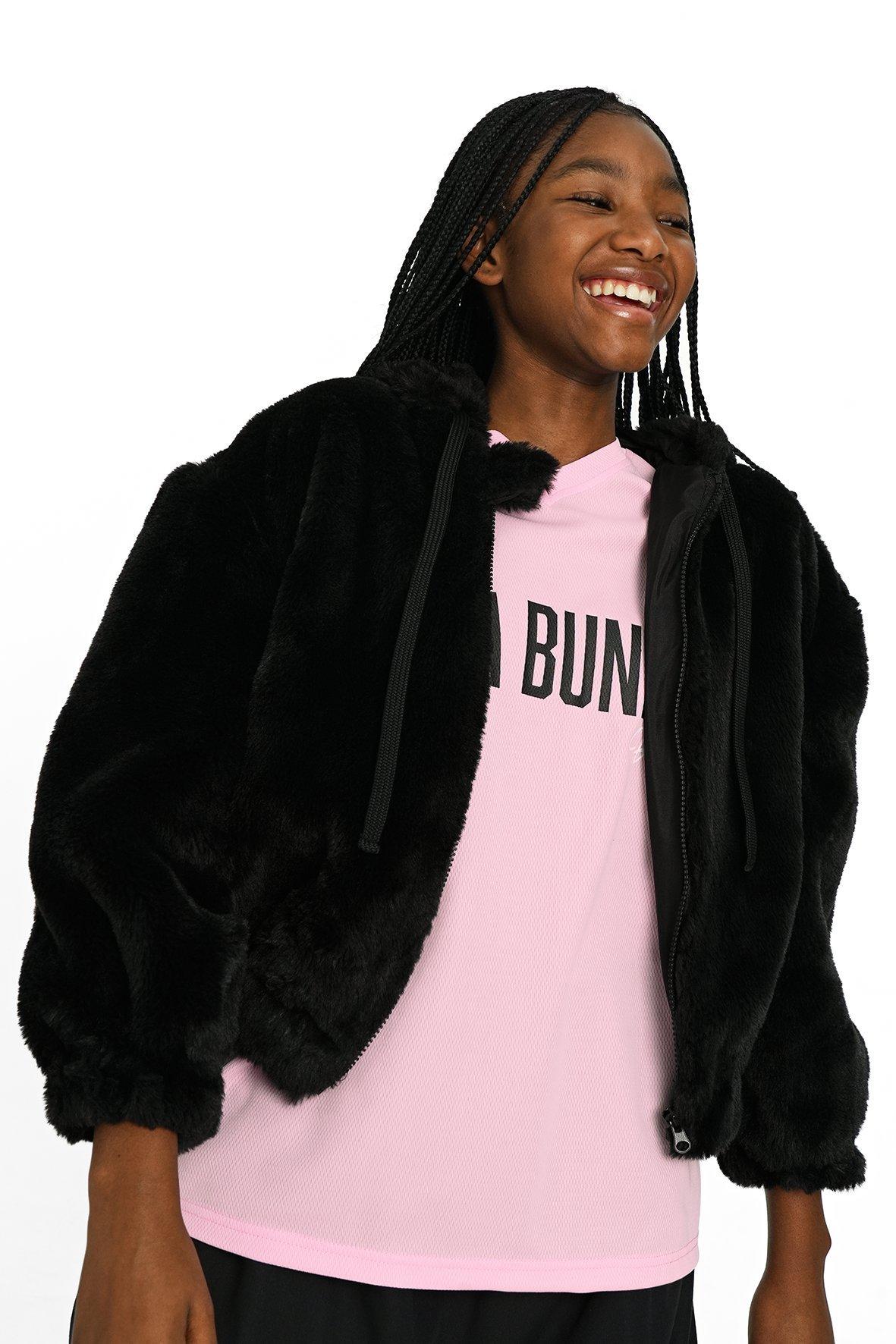 Faux fur hoodie horn button down jacket main image 0