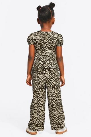 Leopard Print Peplum Top And Pants Set