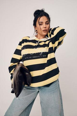 Stripe Johnny Collar Knit