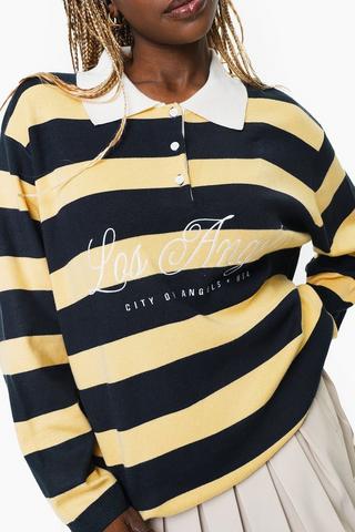 Stripe Johnny Collar Knit
