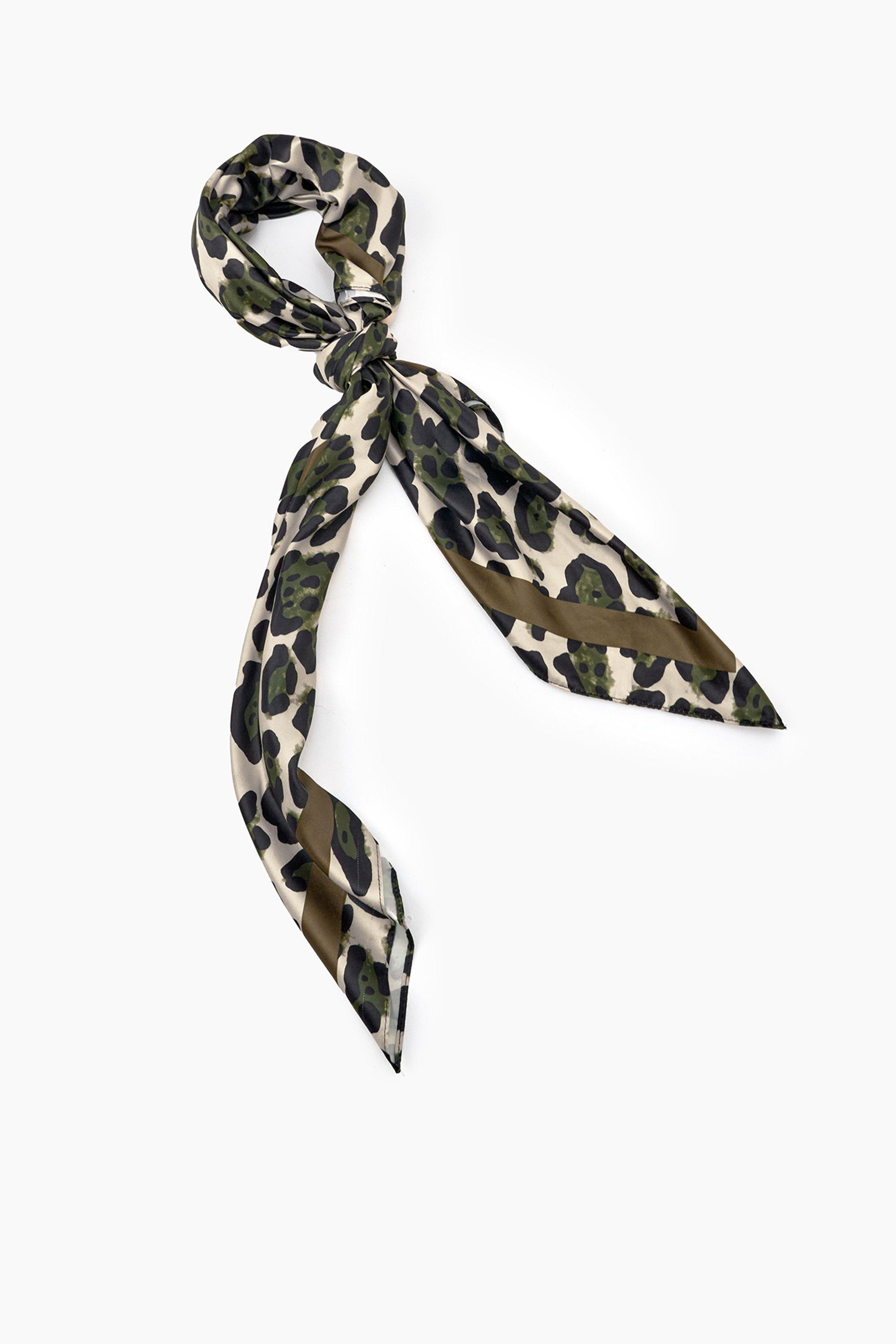 Emerald Flower Leopard Border Satin Long Scarf - GREEN (Pack of 6)