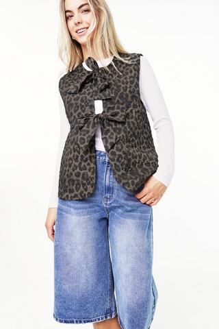 Leopard Print Tie Front Gilet