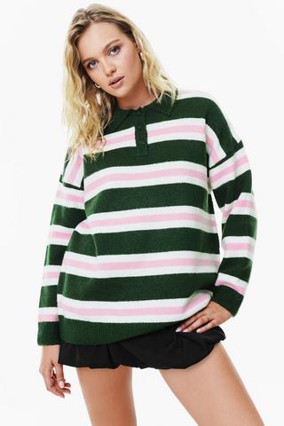 Stripe Johnny Collar Knit