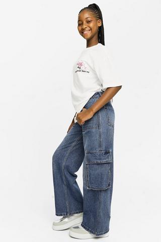 Wide-Leg Cargo Denim