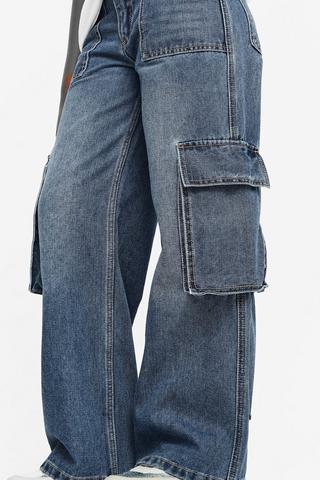 Wide-Leg Cargo Denim