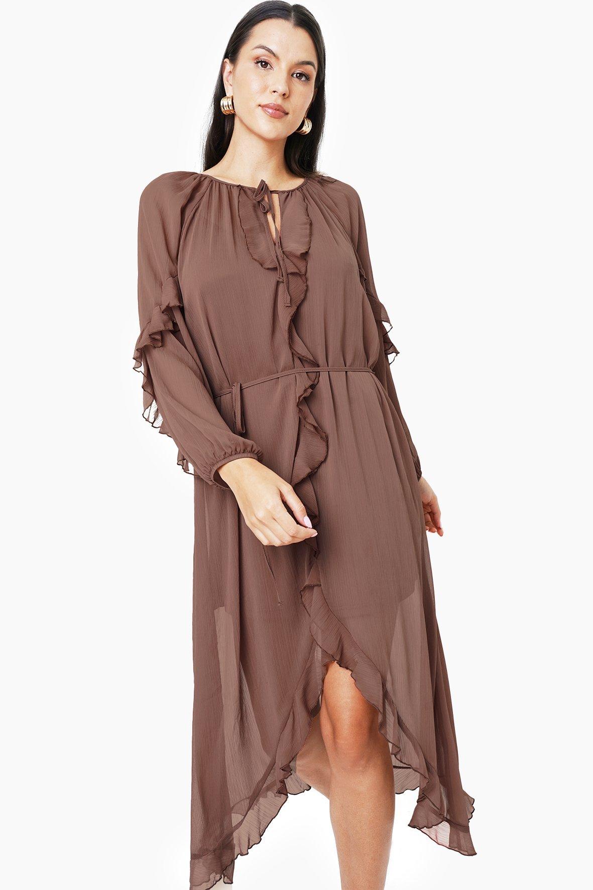 Ruffled Accordion Pleat Trapeze Dress