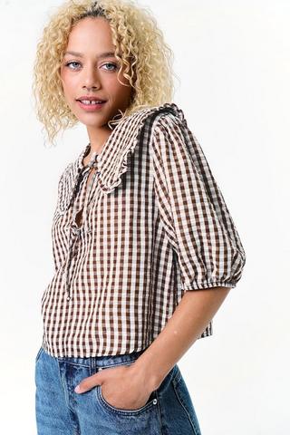 Gingham Tie Front Blouse 
