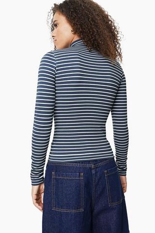 Seamless Stripe Long Sleeve Turtle Neck Top