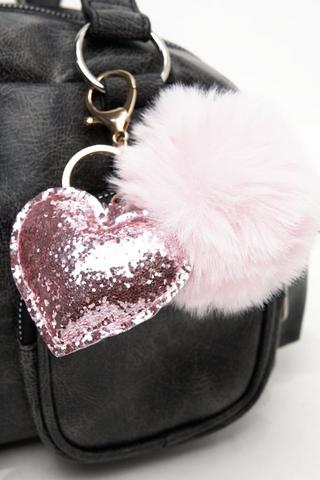 Keyring - Fluffy Ball and Bling Heart