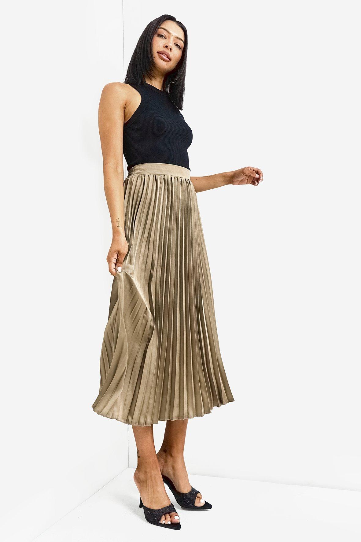Satin Pleats Skirt - Yellow main image 1