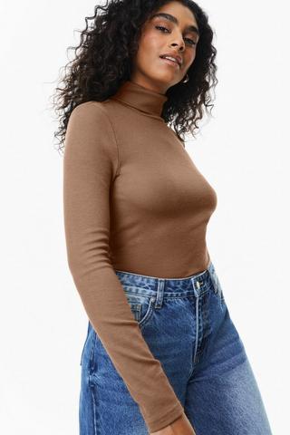 Ribbed Long Sleeve Turtle Neck Top