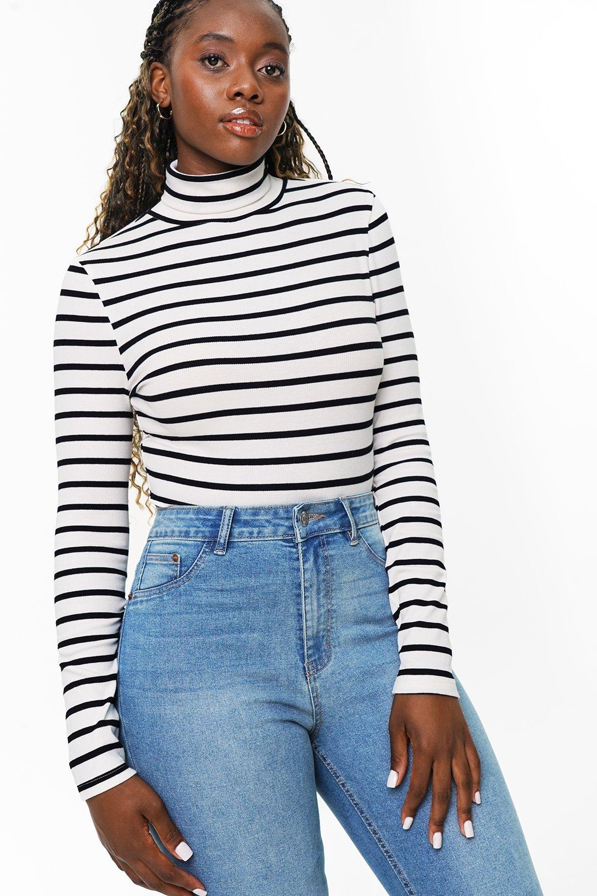 Seamless Stripe Turtle Neck Top