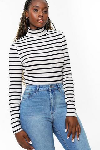 Seamless Stripe Turtle Neck Top