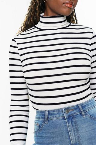 Seamless Stripe Turtle Neck Top