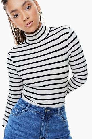 Stripe Long Sleeve Turtle Neck Top