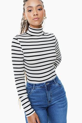Stripe Long Sleeve Turtle Neck Top
