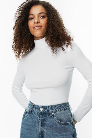 Ribbed Long Sleeve Turtle Neck Top
