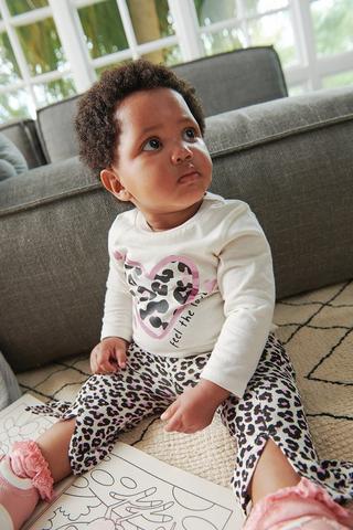 Long Sleeve Top And Leopard Print Flare Leggings Set