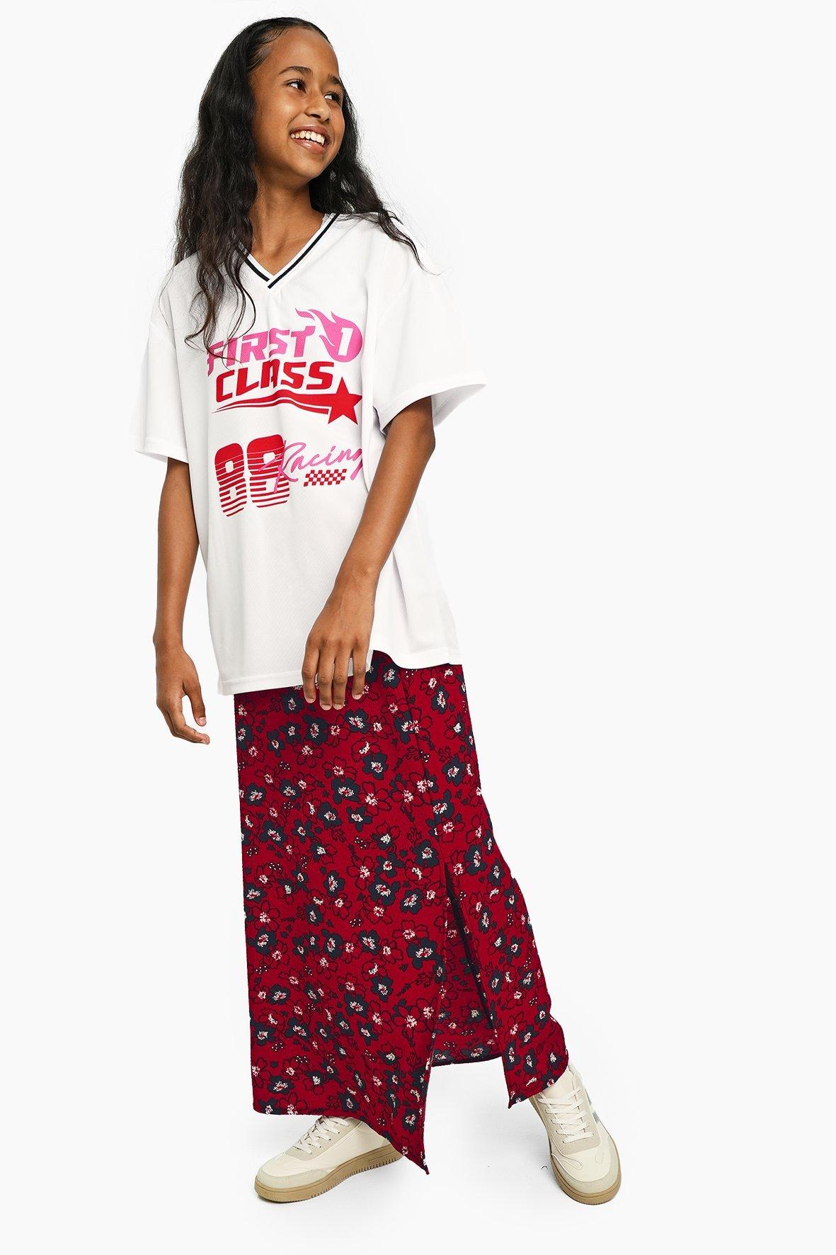 LOOK 486 FLORAL SLIT SKIRT SET WITH BALLOON SLEEVE TOP main image 1